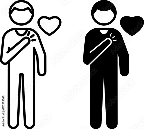 Honesty Icons. Line and Glyph Vector Icons. Man Holding Hand on Heart. Truthfulness, Sincerity, and Commitment