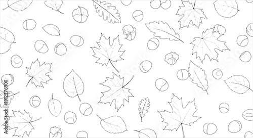 Autumn Leaves and Nuts on Forest Ground – Rustic Fall Nature Landscape Element