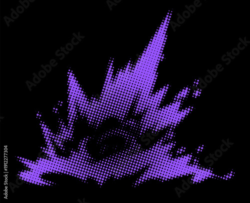 A trendy vector illustration for design with a halftone effect. An explosive wave with fragments. An illustration of energy and power.