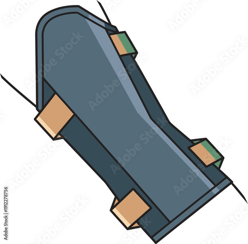 Professional color vector of a blue and tan sports shin guard with four adjustable straps. High-quality protective gear illustration ideal for soccer, martial arts, and athletic safety graphic assets.