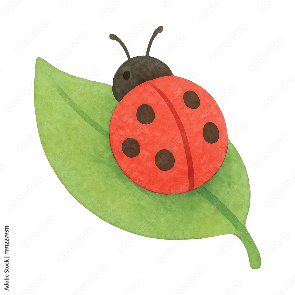 Fototapeta premium PNG Cute ladybug on green leaf
