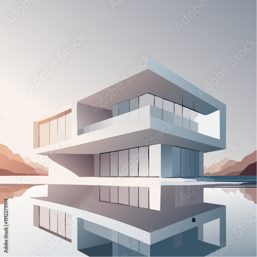 Modern Luxury Home Architecture with Reflective Pool at Sunset