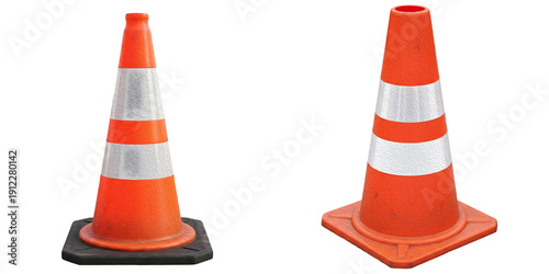 Obraz na plátně Orange Traffic Cone with reflective silver safety stripes isolated on white back