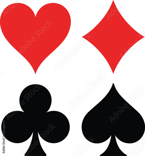 A graphic illustration of four playing card suits on a white background