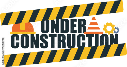 A graphic illustration of a construction site sign with caution tape