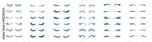 Eyelashes icon set, closed eye lashes collection, cute feminine beauty and makeup vector symbols isolated on transparent background