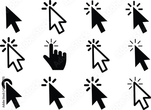 A collection of computer mouse cursor icons on a white background