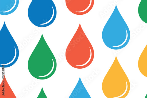 A colorful pattern of water droplets on a clean white background