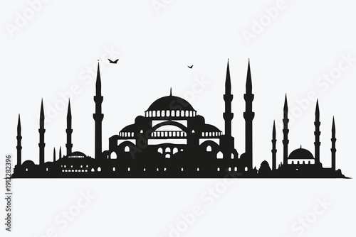 minimalist Istanbul city view silhouette sketch illustration vector
