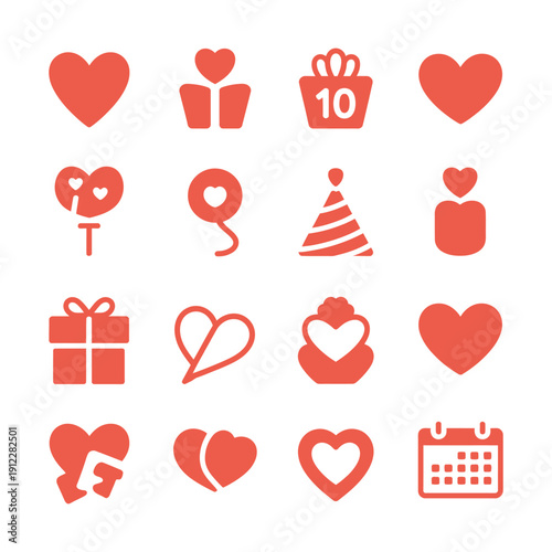 A collection of red heart icons and symbols for Valentine's Day