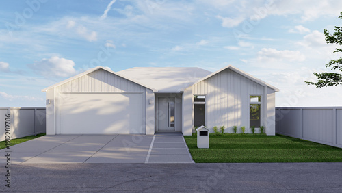 Foto Modern Minimalist White Single-Story Residential House Exterior with Garage and
