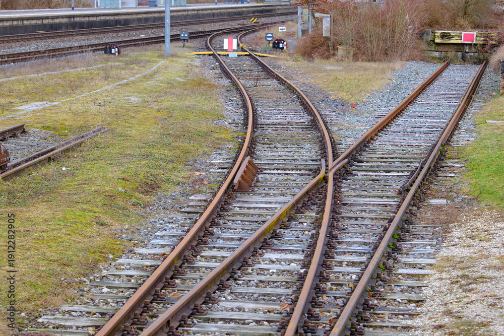 Fototapeta premium Schienen mit Weiche