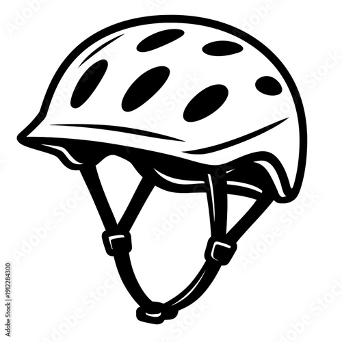 Bicycle Safety Helmet Vector Icon - Modern Protective Gear Illustration for Cycling, Skating, and Outdoor Sports. Minimalist Black and White Head Protection Design Element for Active Lifestyle.