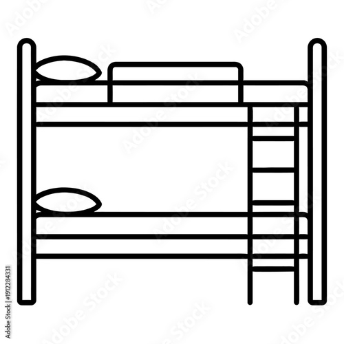 Bunk Bed with Ladder Icon Vector - Minimalist Symbol for Childrens Bedroom, Hostel, Dormitory, and Shared Room Furniture Isolated on White