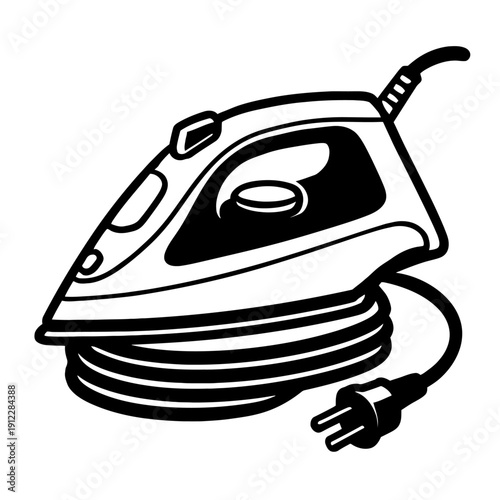 Electric Clothes Iron Vector Icon - Modern Steam Iron with Power Cord for Laundry, Household Chores, Garment Care, and Appliance Retail Graphic Design.