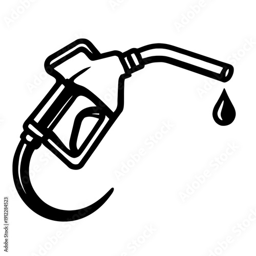 Fuel Pump Nozzle with Gasoline Drop Vector Icon - Minimalist Black Line Art Illustration for Automotive, Gas Station, and Energy Industry Design