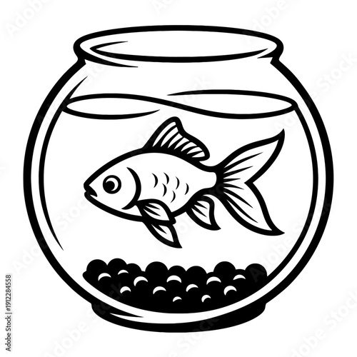 Goldfish in Round Glass Fishbowl Vector Illustration - Classic Pet Care Icon, Small Aquarium Symbol, and Domestic Animal Life Graphic