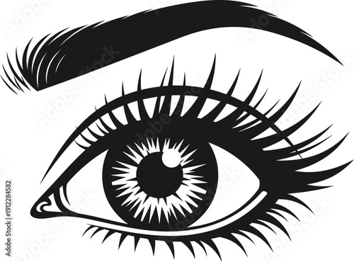 Detailed illustration of a female eye with makeup and long eyelashes