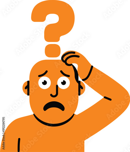 A confused cartoon man scratching his head with a question mark above