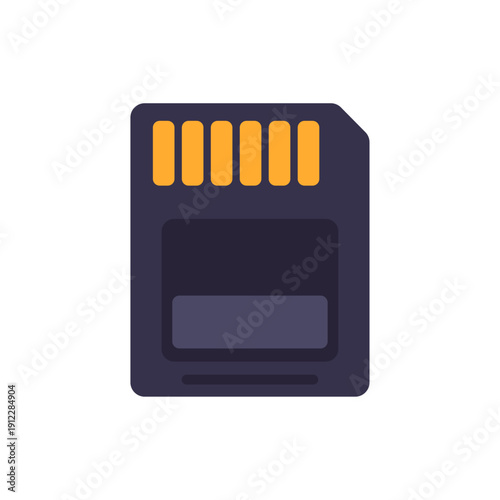 memory card, digital storage, orange contacts, colorful vector flat style illustration