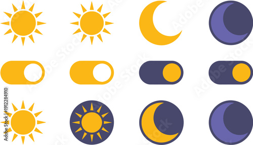 A collection of daytime and nighttime icons for user interface design
