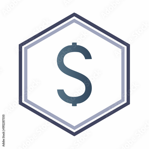 Dollar sign icon in a hexagonal shape with a simple design.