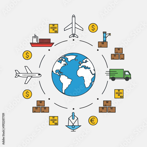 Global Logistics and Transportation Network Illustration.