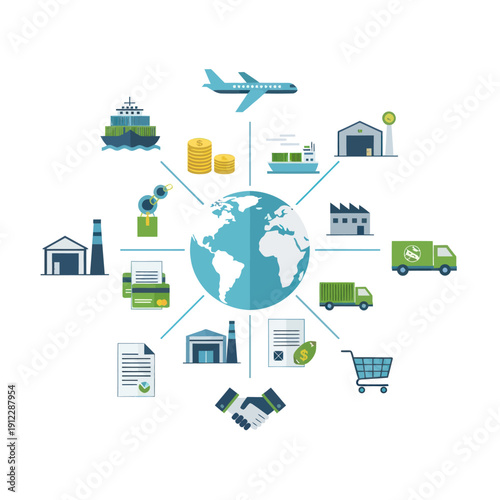 Tableau sur toile Global Logistics and Transportation Network Infographic.