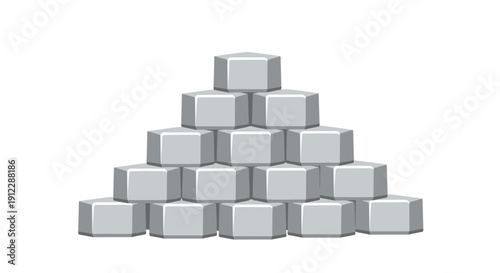 Gray hexagonal blocks are stacked into a pyramid shape, forming a solid and symmetrical structure.