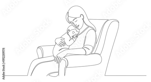 Mother breastfeeding her baby while sitting on a chair.