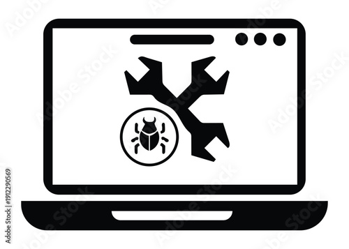 Bug fix and debugging icon vector illustration, software repair and maintenance concept