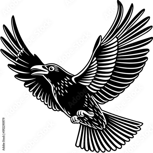 Bird flies in the sky with wings outstretched above a landscape during a sunny day in an illustration style Generative AI