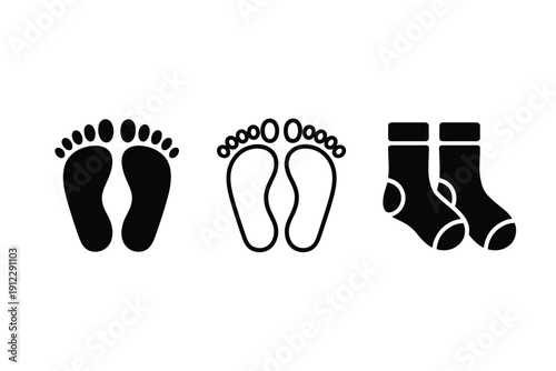 Footprint and sock icons represent care for small feet or personal hygiene.