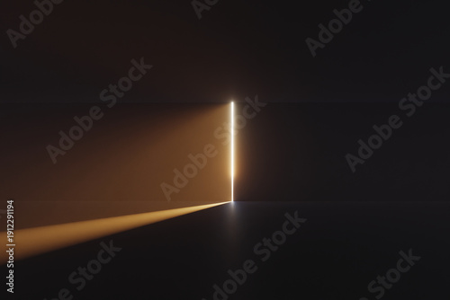 Abstract background of a beam of light from a broken wall. 3D rendering illustration.