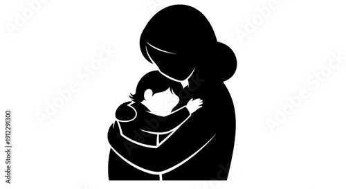 Mother holding a baby close.