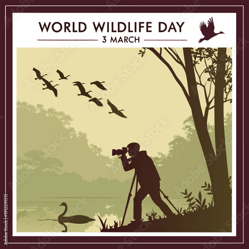 World wildlife day march third photographer capturing wildlife scene with birds and swan near lake in natural habitat conservation photography theme