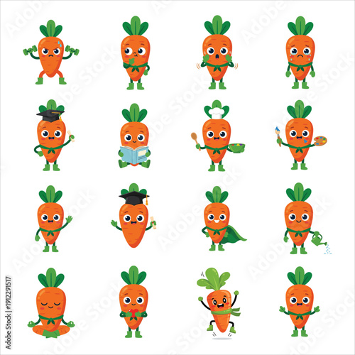Carrot character set with multiple poses illustration