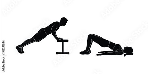 Push up and glute bridge exercise silhouettes