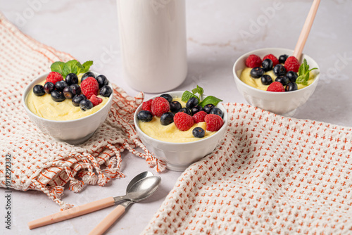 Vanilla custard with fresh fruit. Homemade dessert