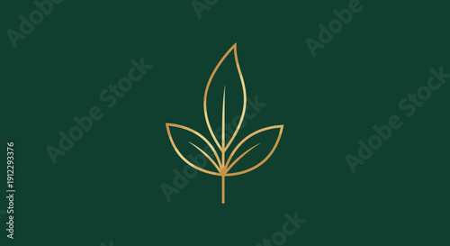 Minimalist Golden Leaf Logo Design on Dark Green Background, Luxury Nature Branding