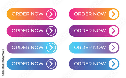 Order Now Buttons Set with Gradient Colors for E-Commerce Websites and Apps