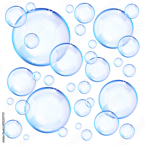 Transparent blue soap bubbles, png with transparency