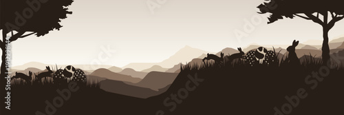 Minimalist beige vector illustration of rabbit family for elegant holiday header