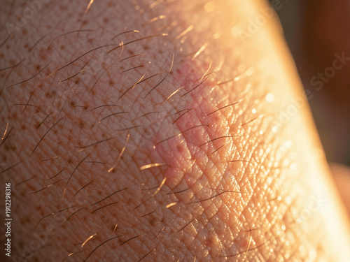 Human Skin Texture with Fine Hairs in Warm Sunlight
