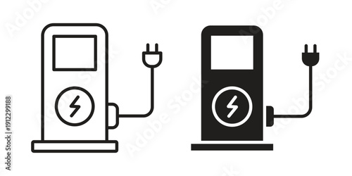 Charging station icon. Linear icon collection. Editable stroke. Vector illustrations