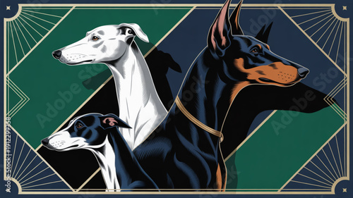 Three Doberman Dogs Breed Canine.