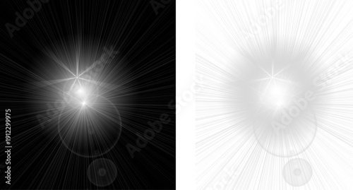 Add a touch of modern drama with this dynamic light burst design, featuring a gradient effect on both black and white backgrounds, perfect for enhancing your creative projects with a stylish and vibra