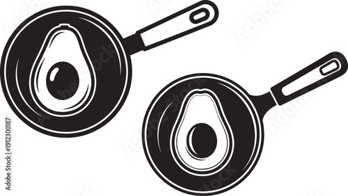 Avocado in frying pan icon set