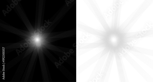 Add a touch of modern drama with this dynamic light burst design, featuring a gradient effect on both black and white backgrounds, perfect for enhancing your creative projects with a stylish and vibra