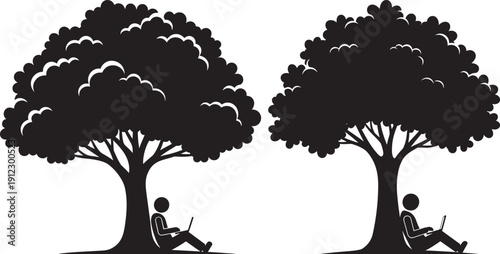 Man under tree with laptop icon